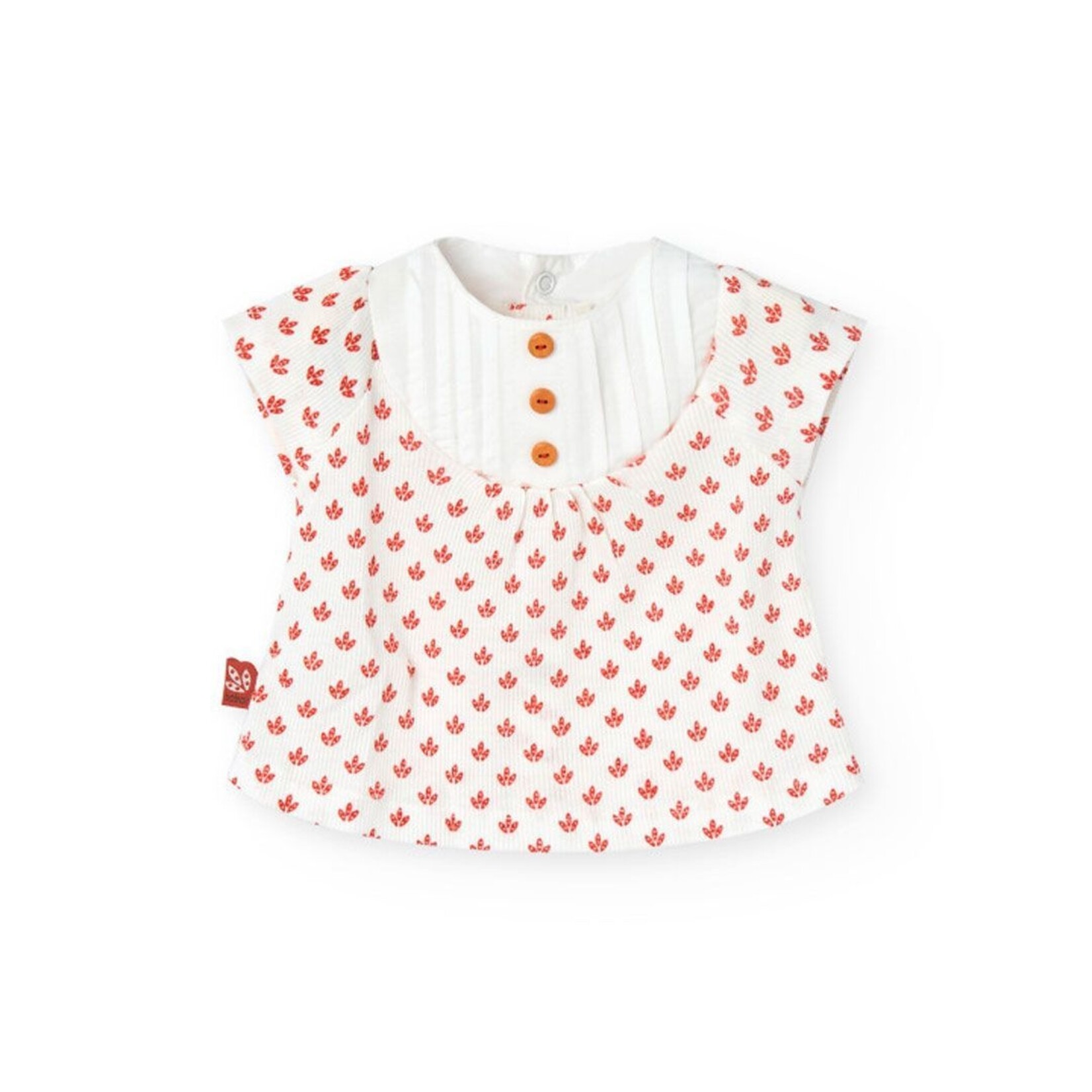Boboli BOBOLI - 2 Piece Set White Ruffle T-Shirt and Earth Red Shorts With Leaf Pattern