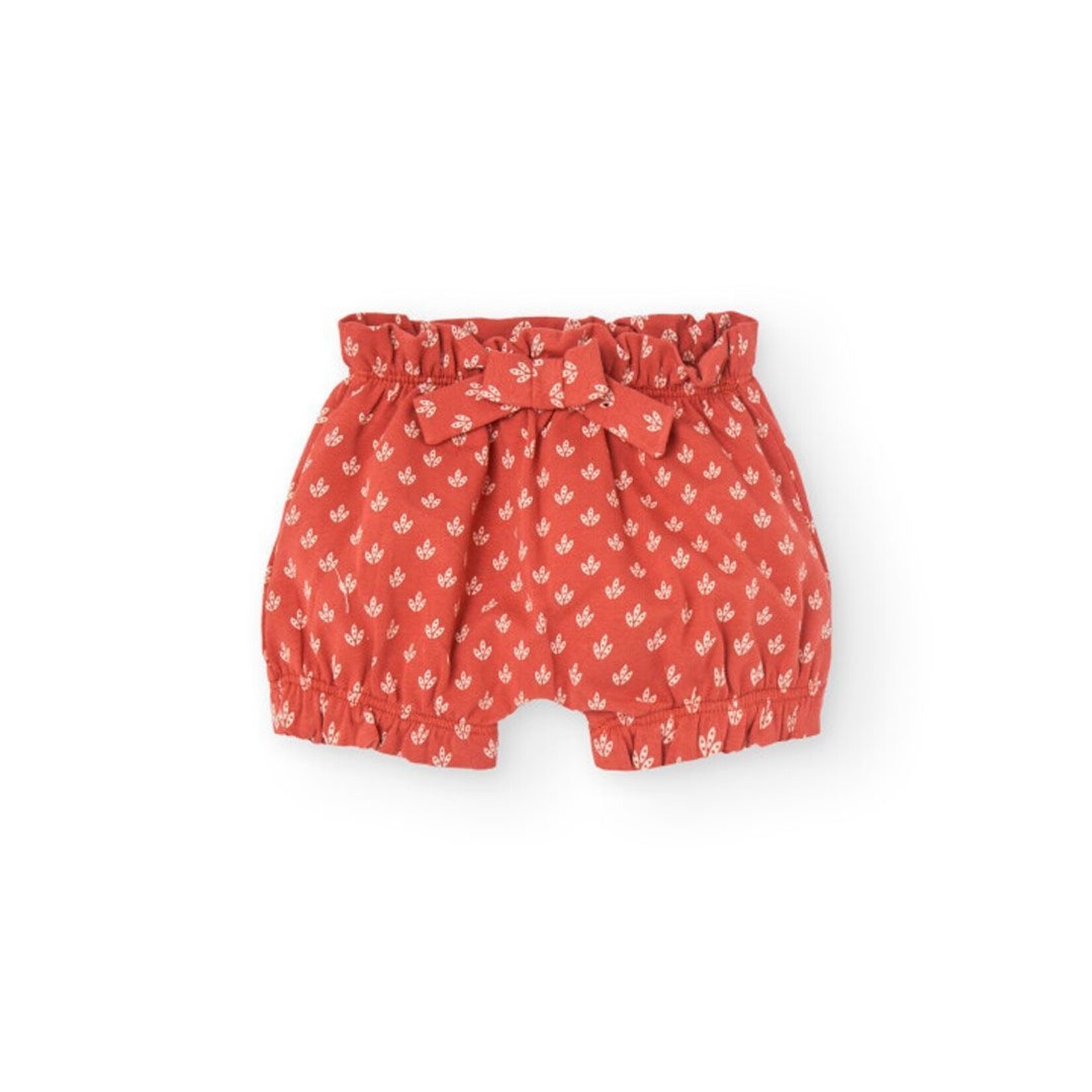 Boboli BOBOLI - 2 Piece Set White Ruffle T-Shirt and Earth Red Shorts With Leaf Pattern