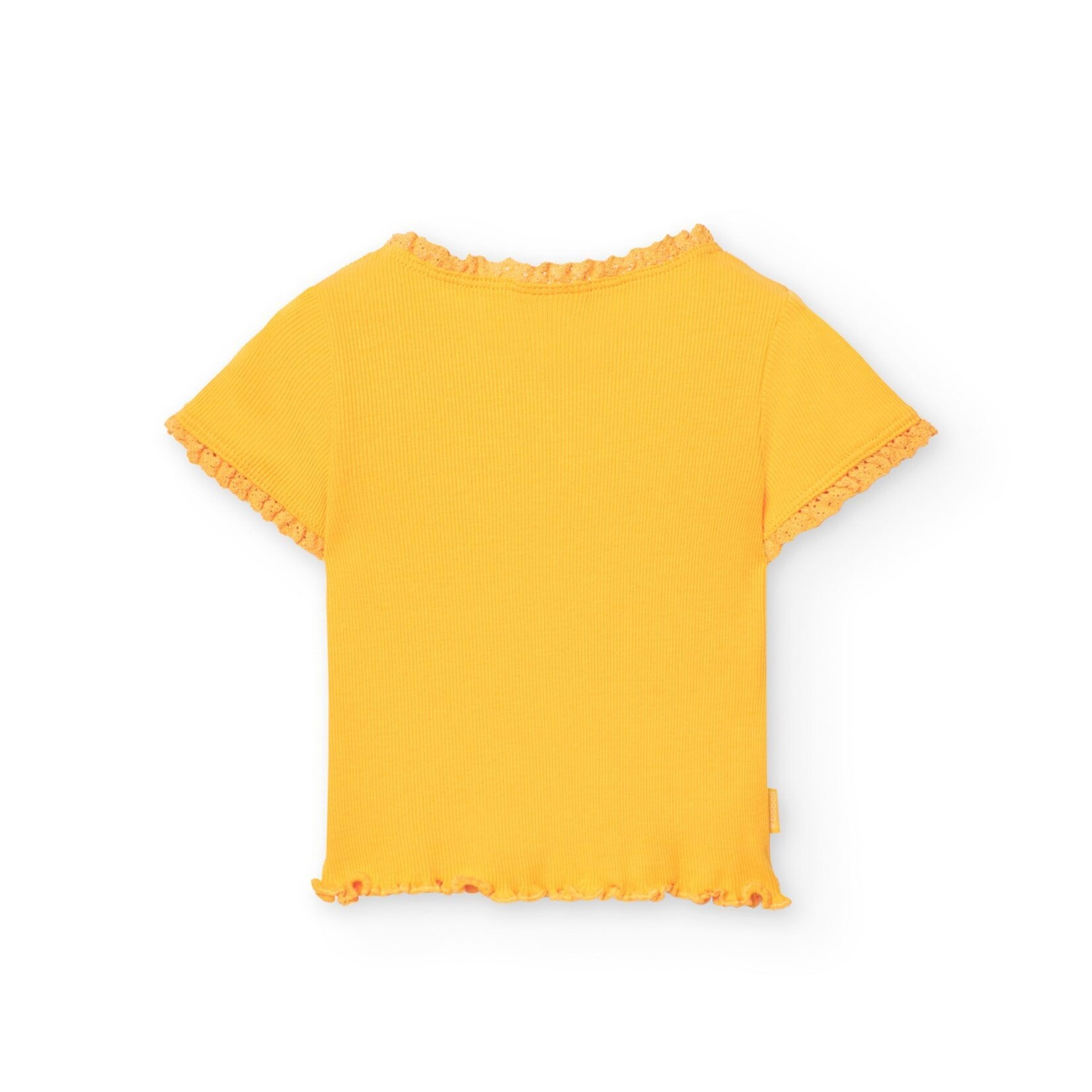 Boboli BOBOLI - T-shirt jaune moutarde à manches courtes en maille orné de dentelle