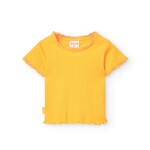 Boboli BOBOLI - T-shirt jaune moutarde à manches courtes en maille orné de dentelle