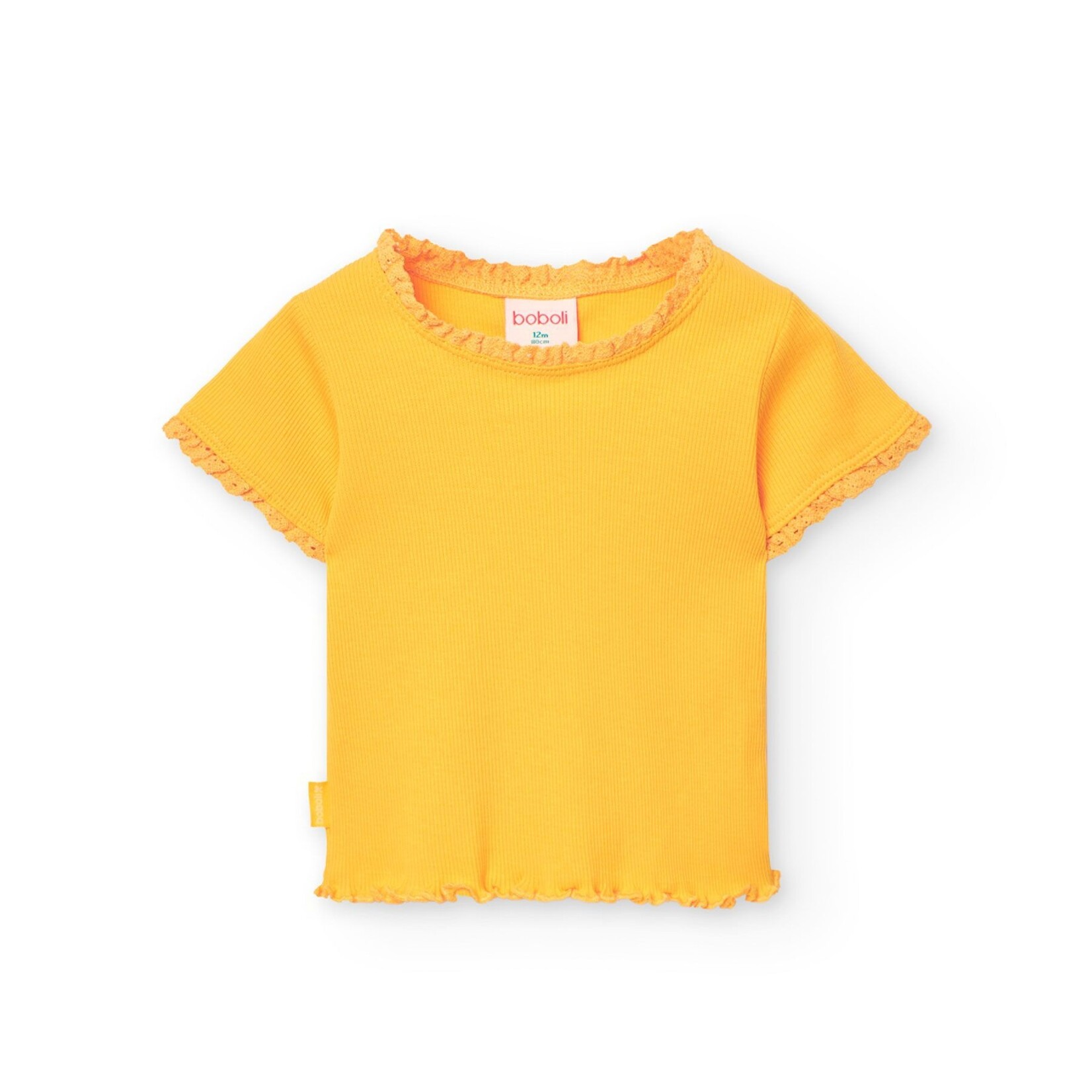 Boboli BOBOLI - Mustard Yellow Short-Sleeved Shirt Decorated with Lace