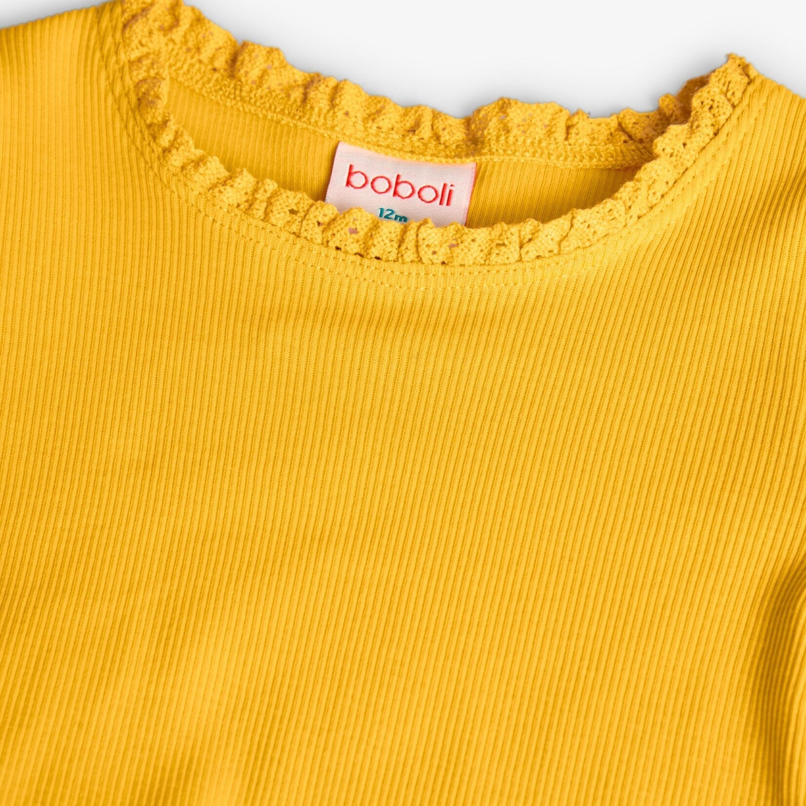 Boboli BOBOLI - T-shirt jaune moutarde à manches courtes en maille orné de dentelle