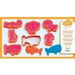 Djeco DJECO - 6 dough cutters and 6 stamps for playdough - Animals/Red