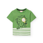 Boboli BOBOLI - T-shirt vert avec imprimé de  singe et rayures blanches
