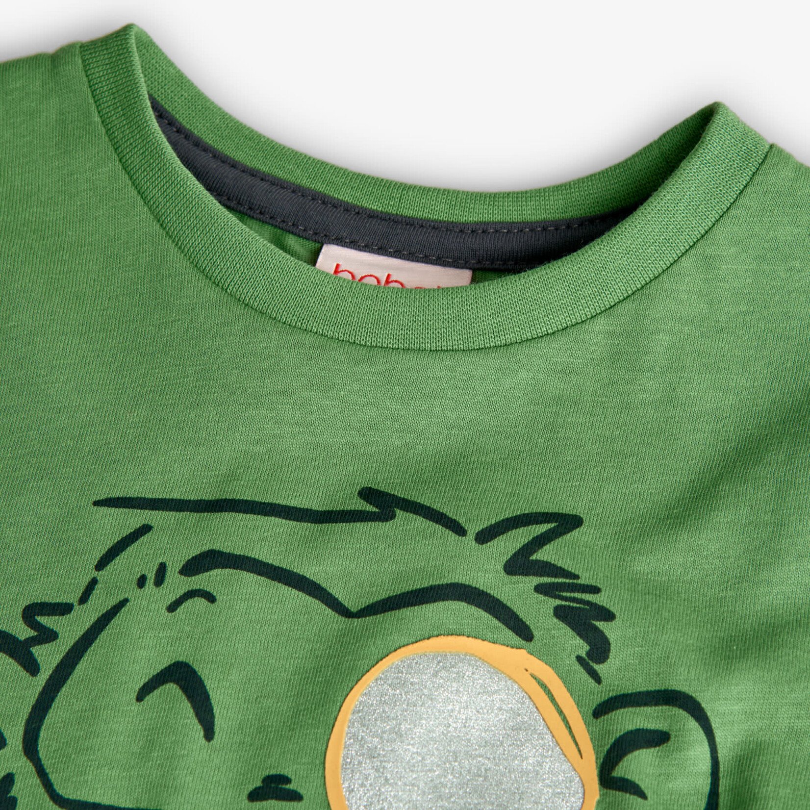 Boboli BOBOLI - Green T-Shirt with a  Monkey Print and White Stripes