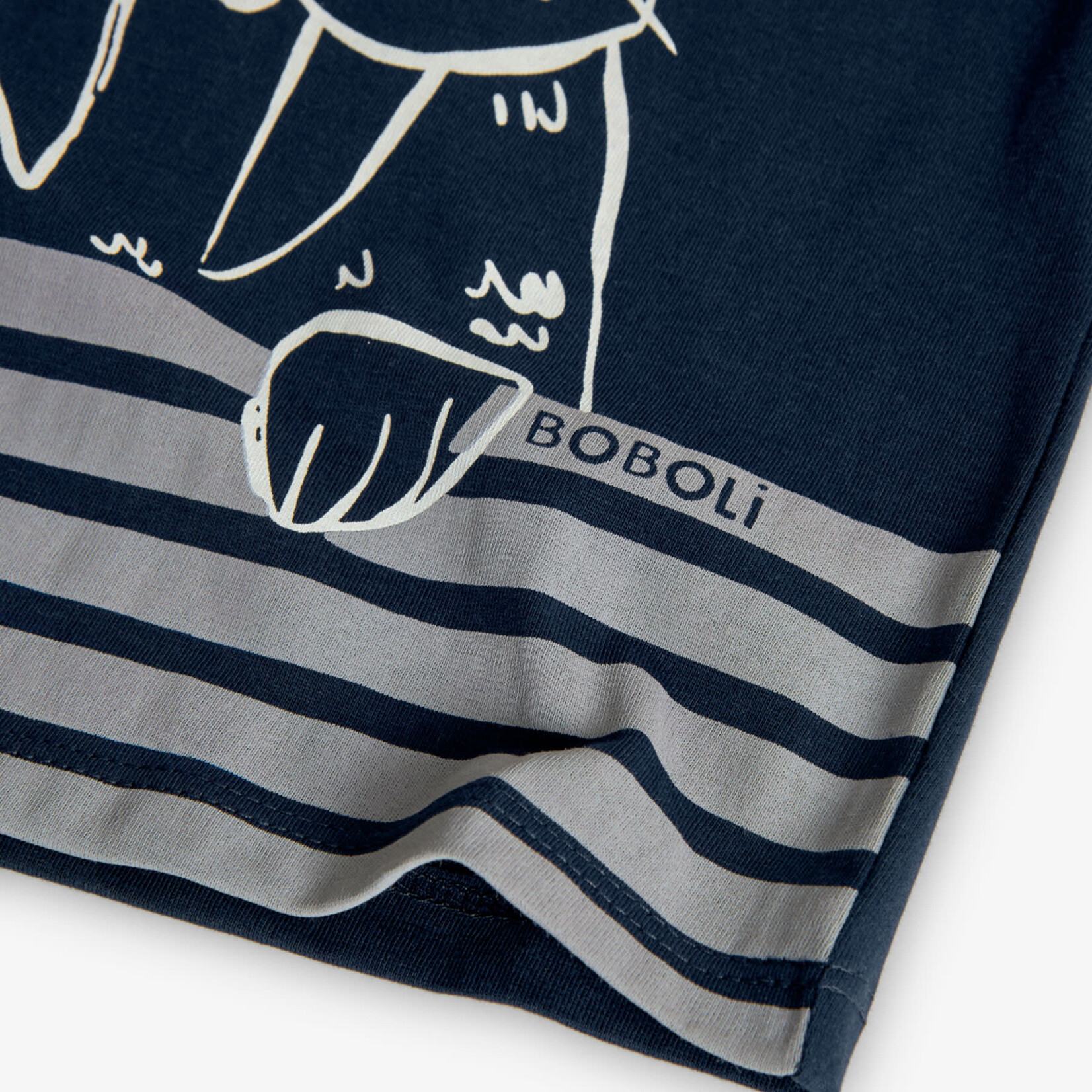 Boboli BOBOLI - Navy Blue T-Shirt with Walrus Print and Gray Stripes