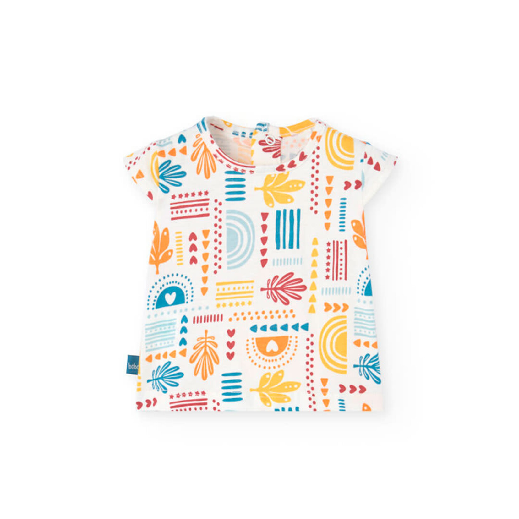 Boboli BOBOLI - White short-sleeved t-shirt with colorful pattern and turquoise overalls set