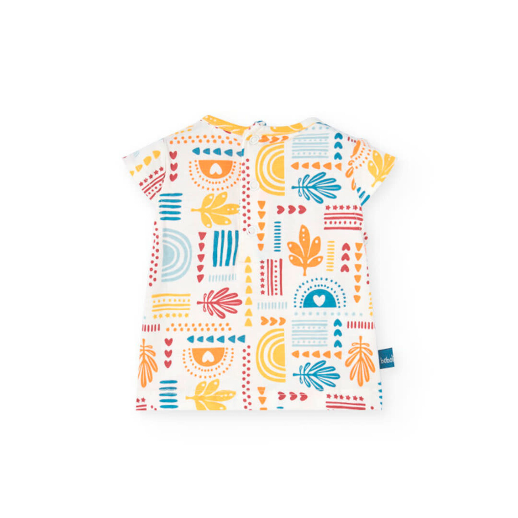 Boboli BOBOLI - White short-sleeved t-shirt with colorful pattern and turquoise overalls set