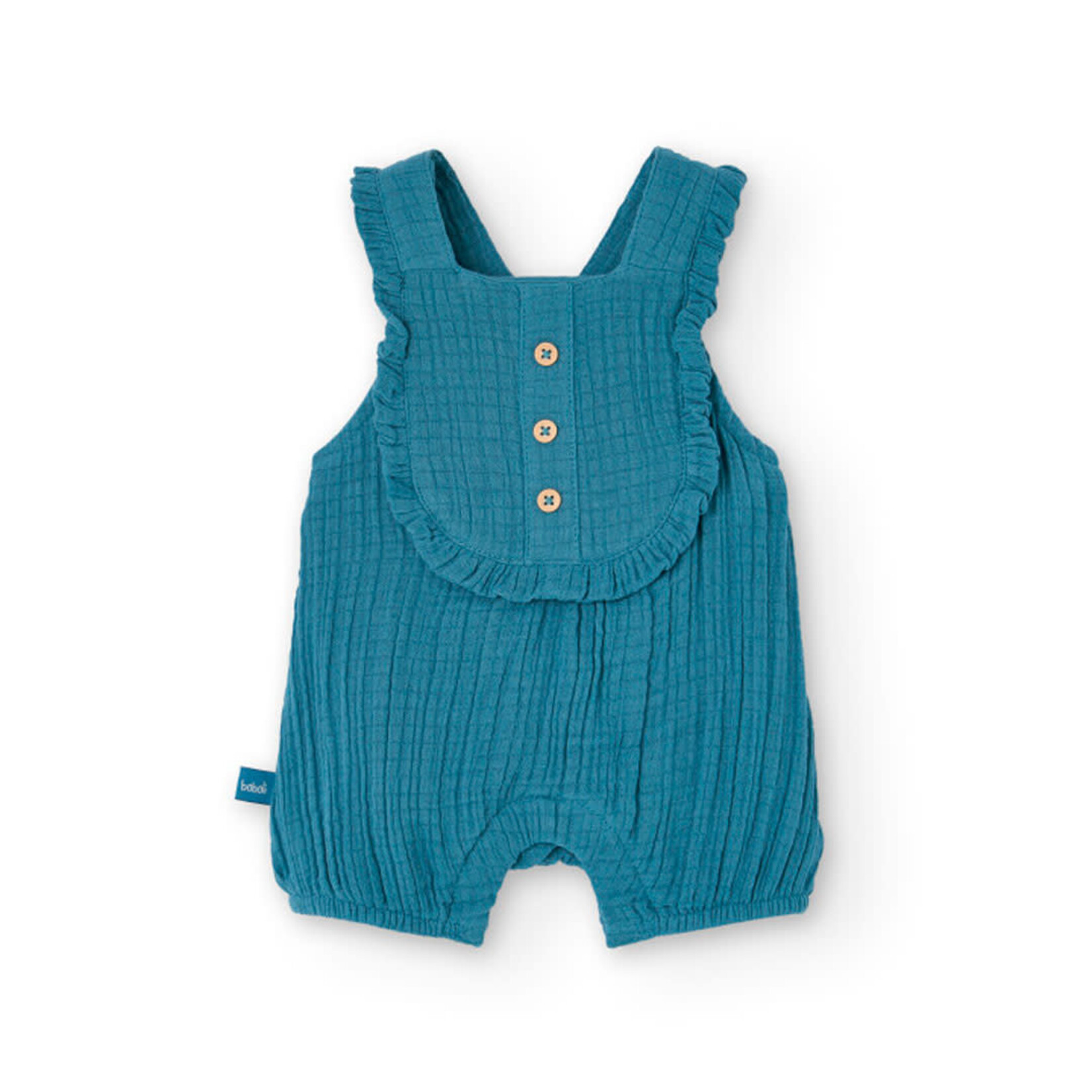Boboli BOBOLI - White short-sleeved t-shirt with colorful pattern and turquoise overalls set