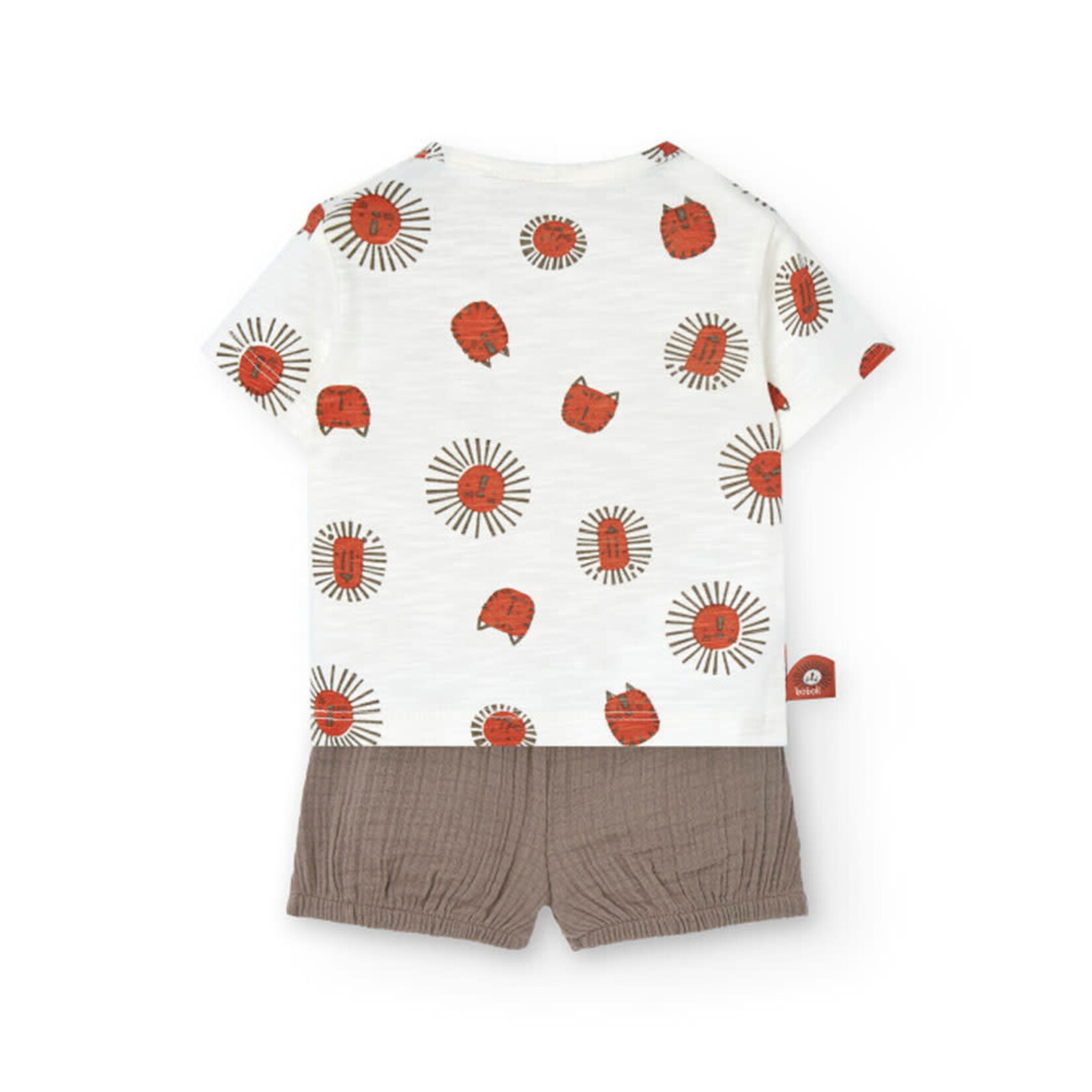 Boboli BOBOLI - White lion and cheetah print t-shirt and chocolate shorts set