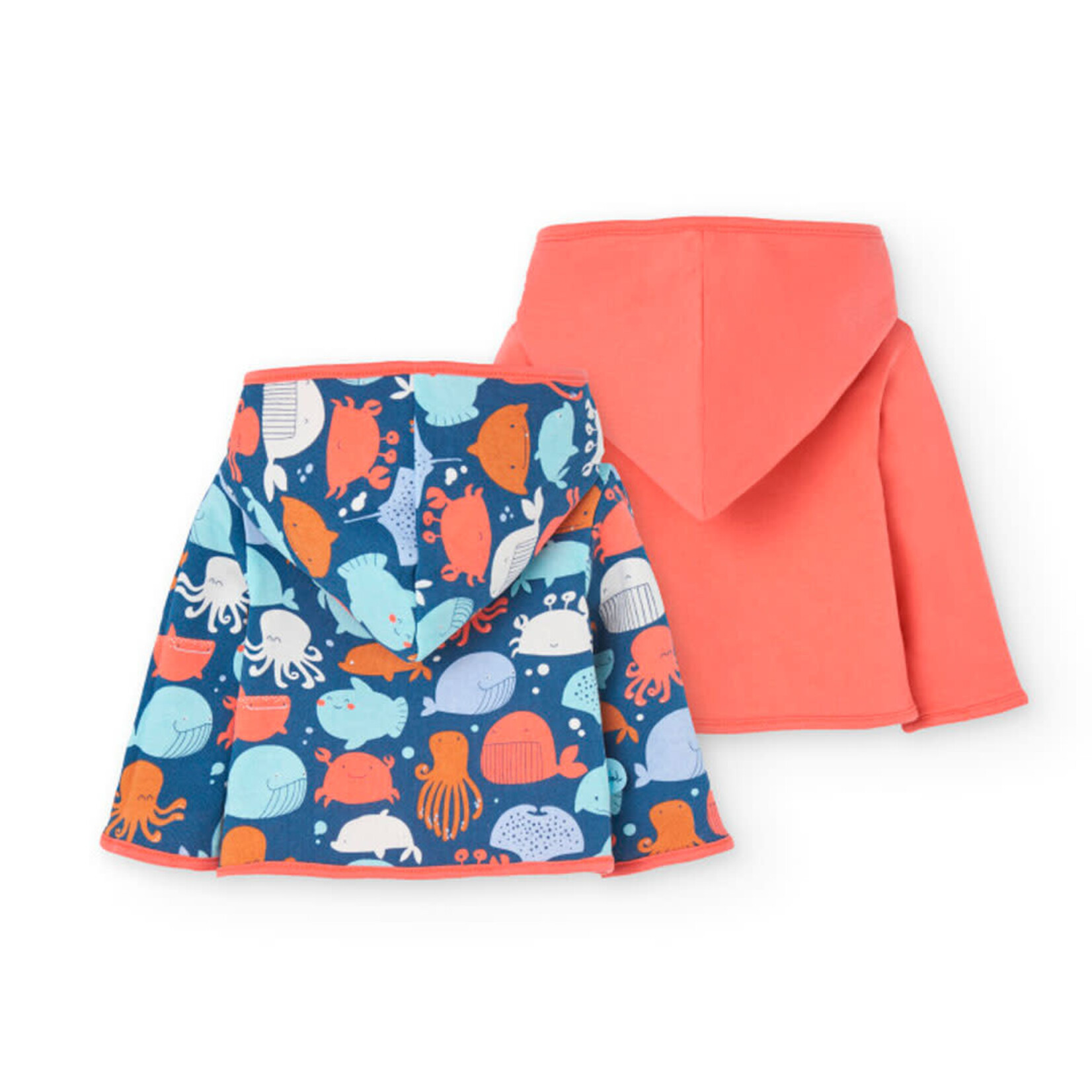 Boboli BOBOLI - Veste réversible orange vif et bleu marine à imprimé d'animaux marins
