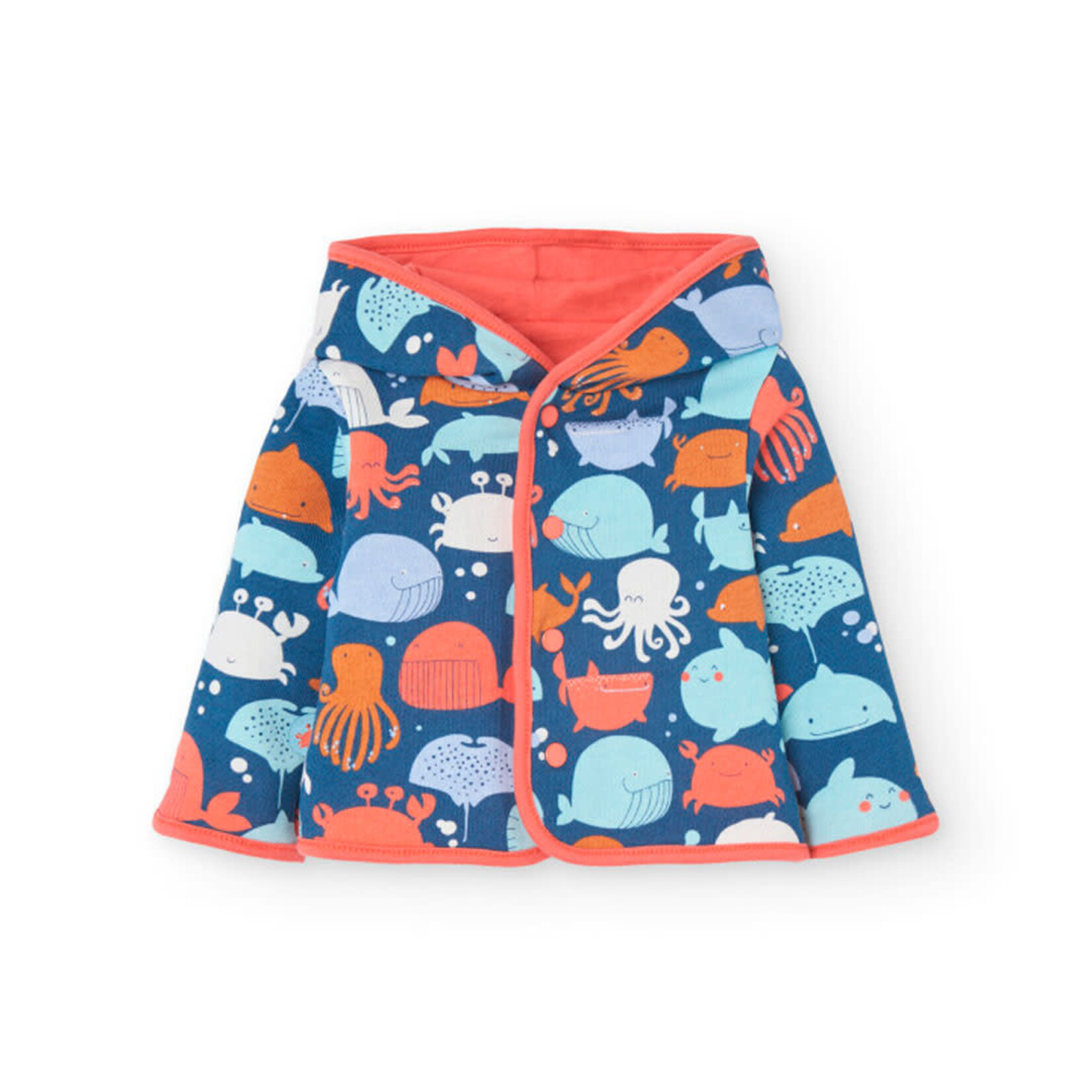 Boboli BOBOLI - Veste réversible orange vif et bleu marine à imprimé d'animaux marins