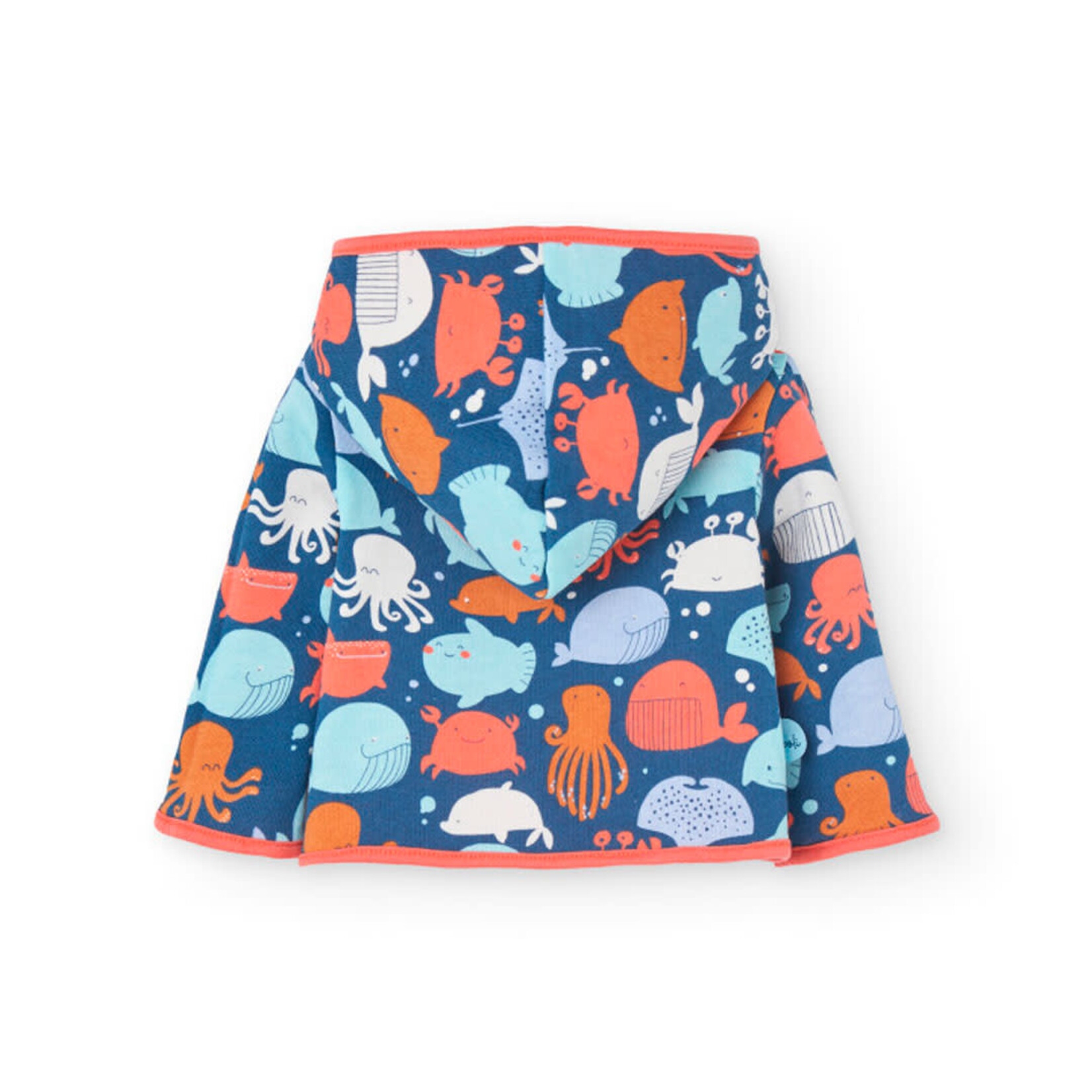 Boboli BOBOLI - Veste réversible orange vif et bleu marine à imprimé d'animaux marins