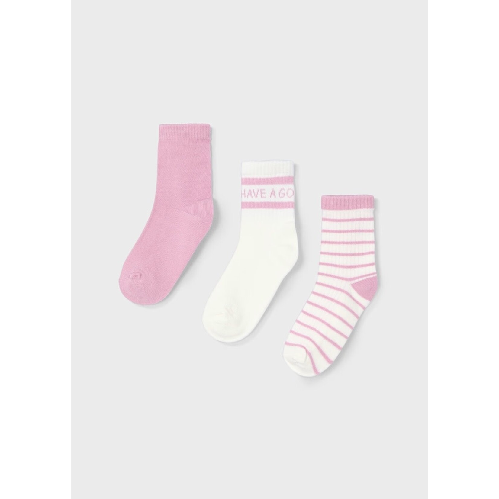 Mayoral MAYORAL - Set of 3 pairs of socks 'plain pink/white writing pink/white lined pink'