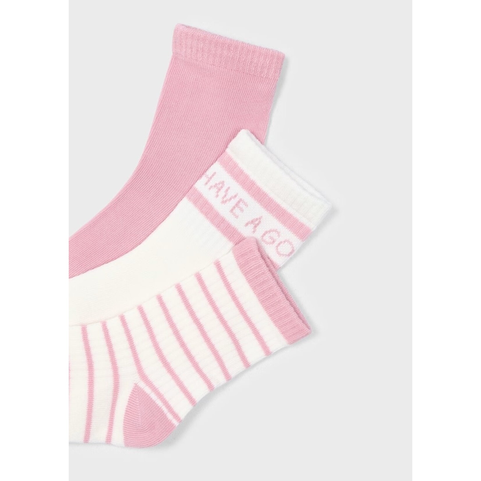 Mayoral MAYORAL - Set of 3 pairs of socks 'plain pink/white writing pink/white lined pink'