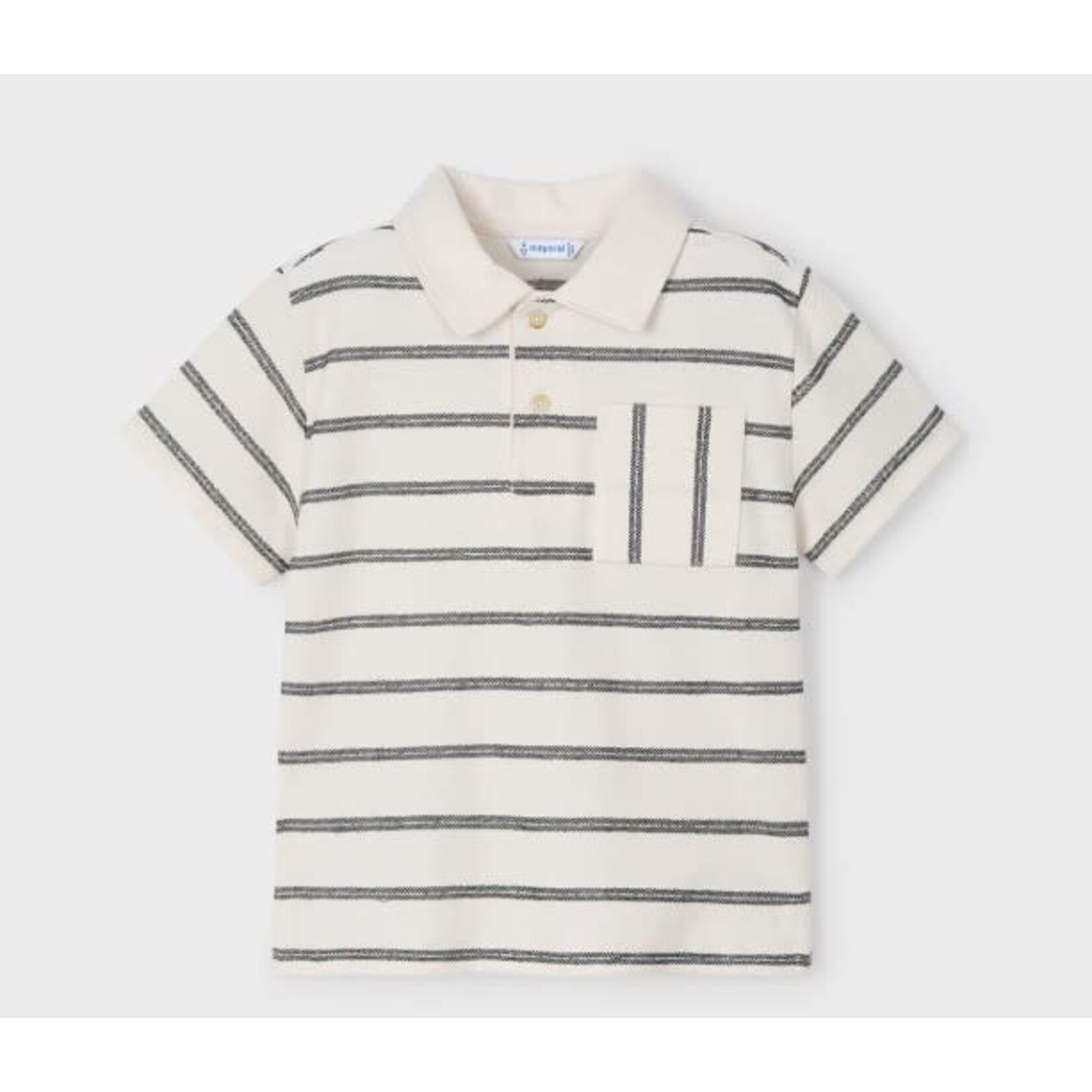 Mayoral Mayoral - Short Sleeve Polo Shirt with Striped Pockets - Cream