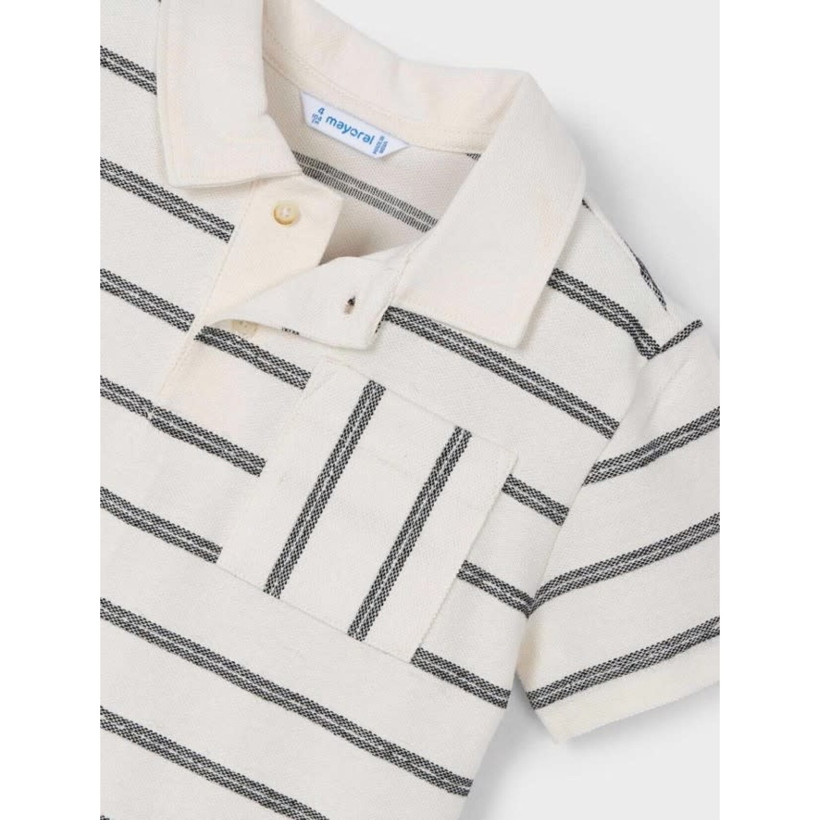 Mayoral Mayoral - Short Sleeve Polo Shirt with Striped Pockets - Cream