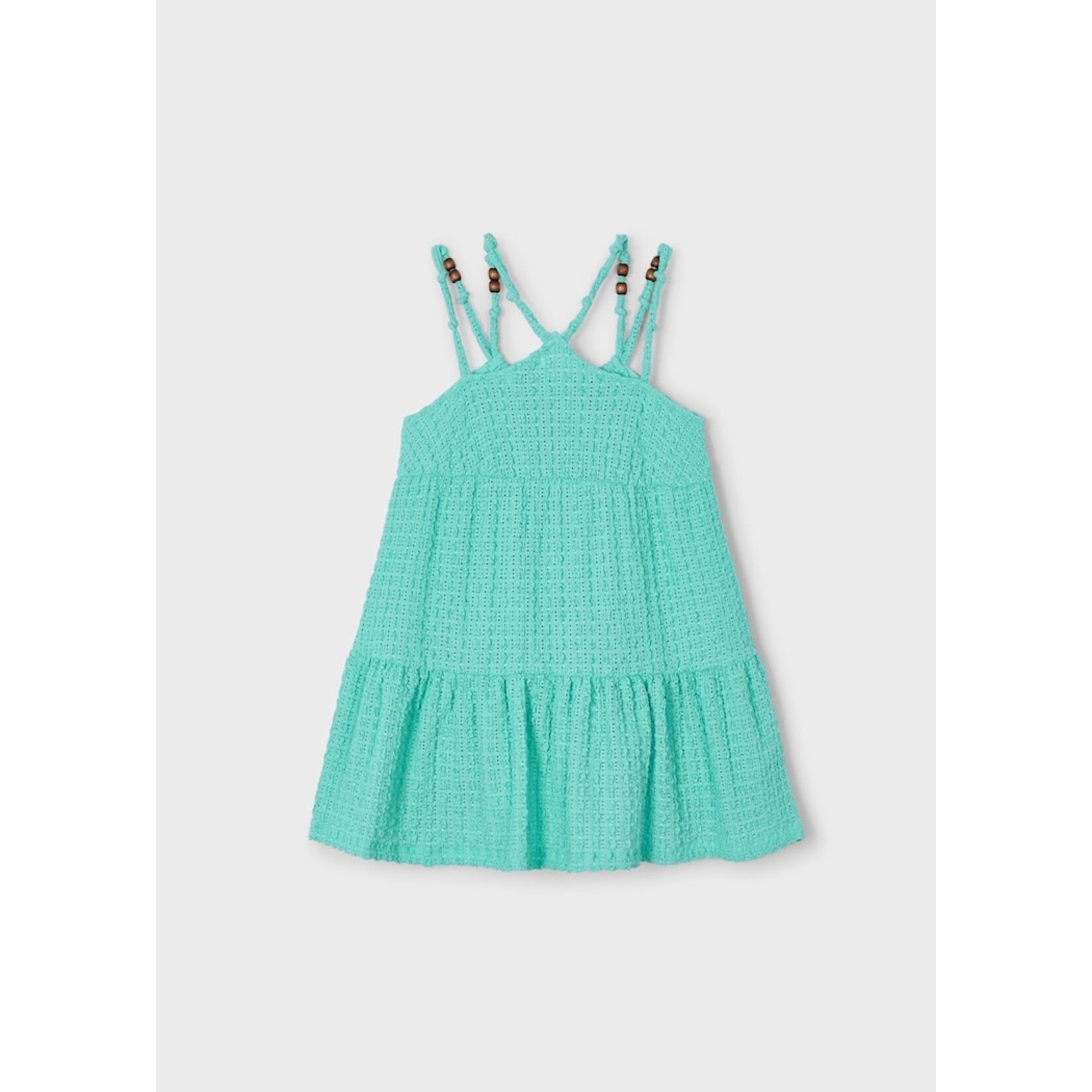 Mayoral MAYORAL -  Sleeveless dress with perforated fabric and wooden beads