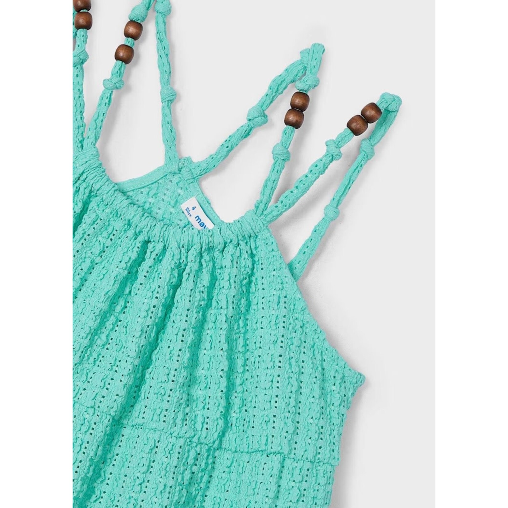 Mayoral MAYORAL -  Sleeveless dress with perforated fabric and wooden beads