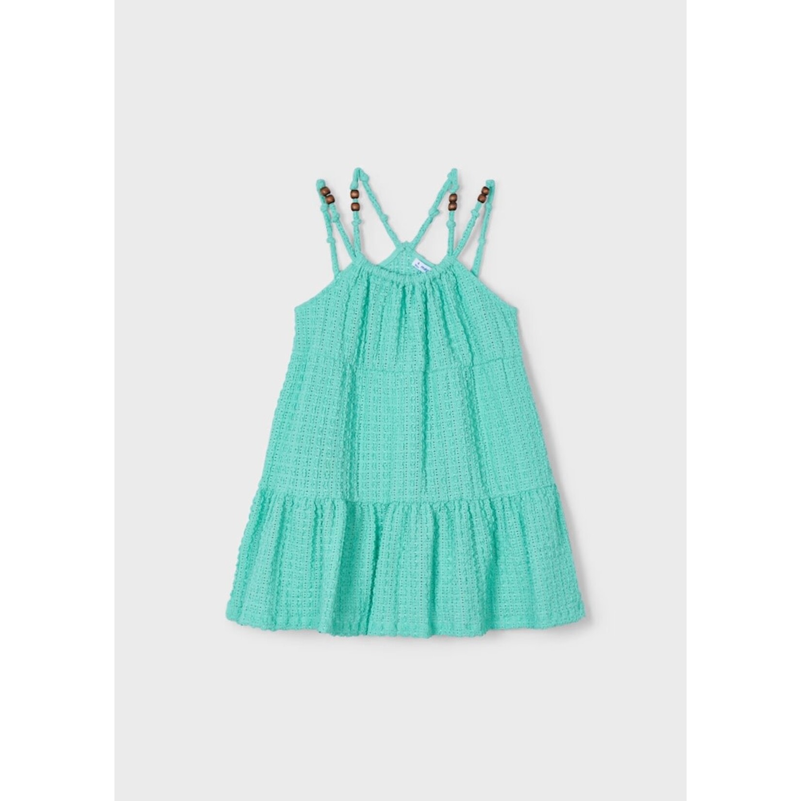 Mayoral MAYORAL -  Sleeveless dress with perforated fabric and wooden beads