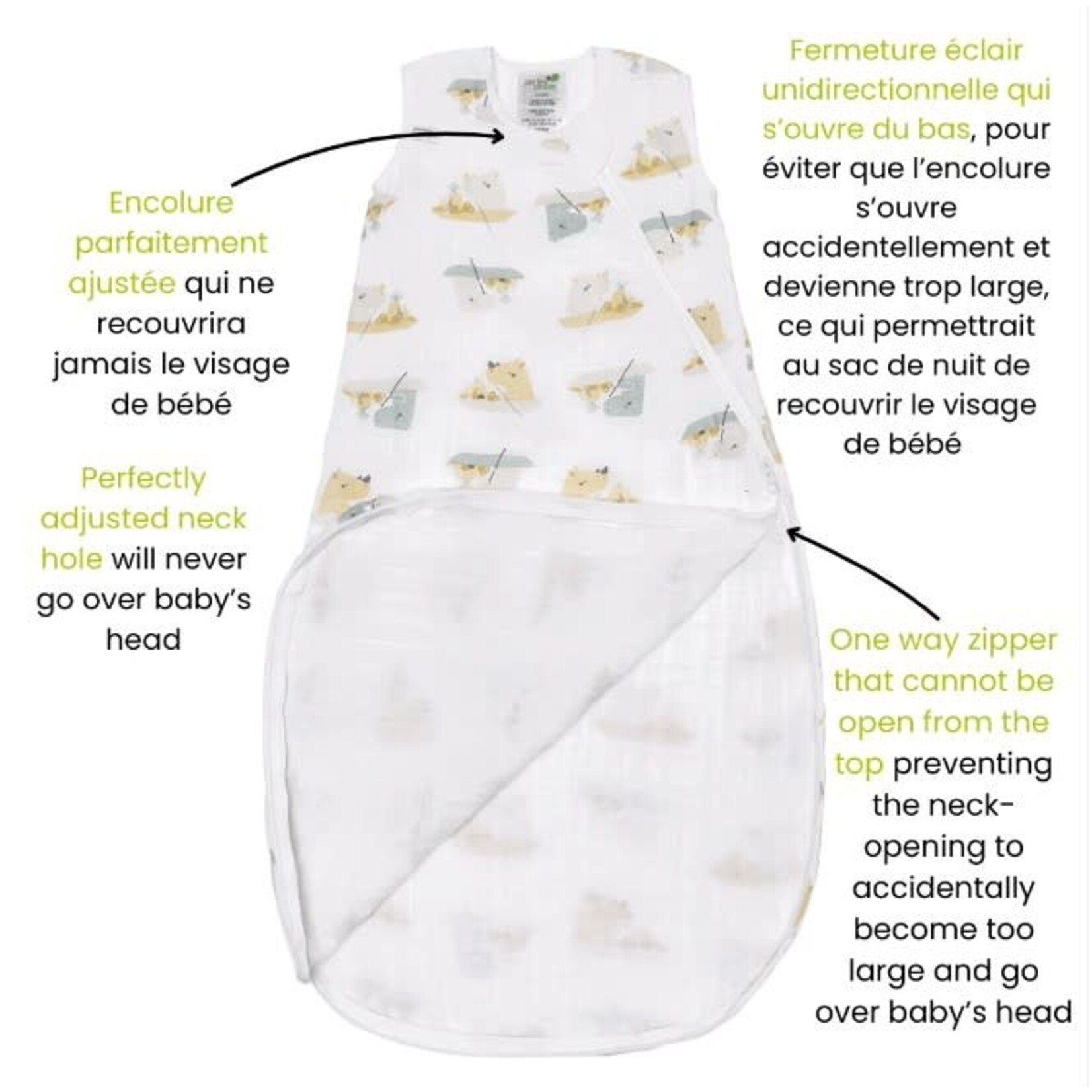 Perlimpinpin PERLIMPINPIN - Sac de nuit/gigoteuse en mousseline de coton - Rhino (0.7 togs)
