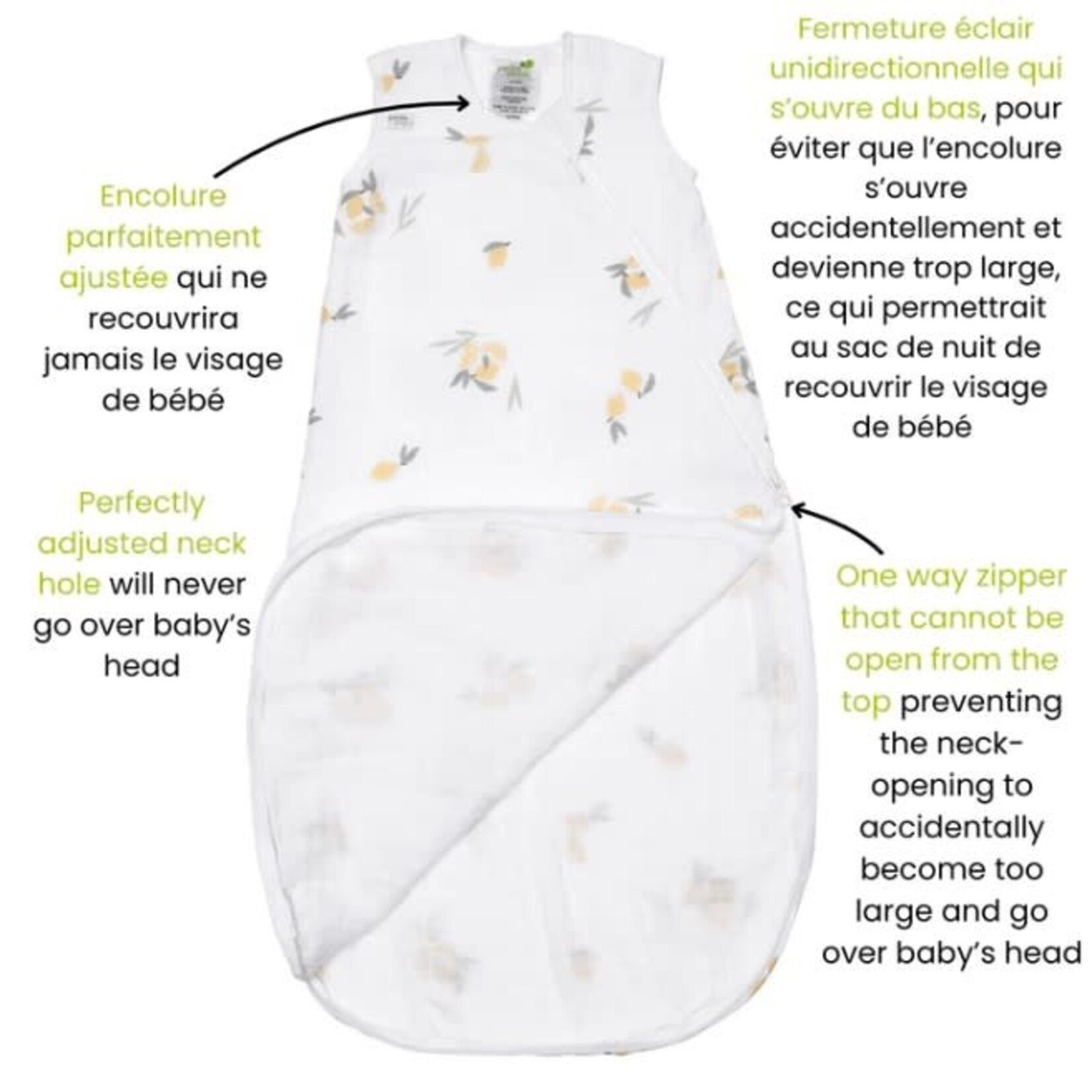 Perlimpinpin PERLIMPINPIN - Sac de nuit/gigoteuse en mousseline de coton - Citrons (0.7 togs)