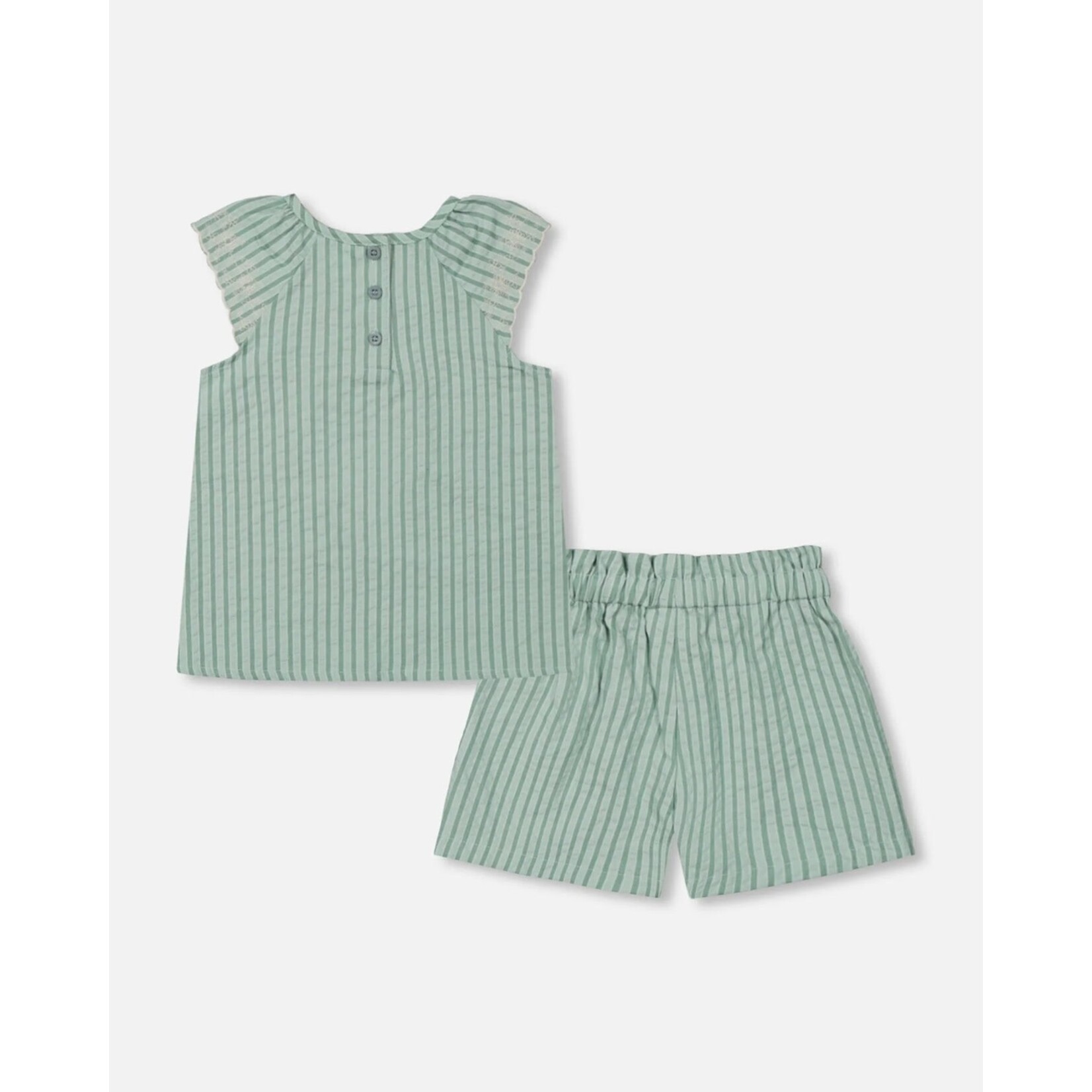 Deux par Deux DEUX PAR DEUX - Ensemble deux pièces blouse et short en chambray rayé vert menthe 'Koala Fleuri'