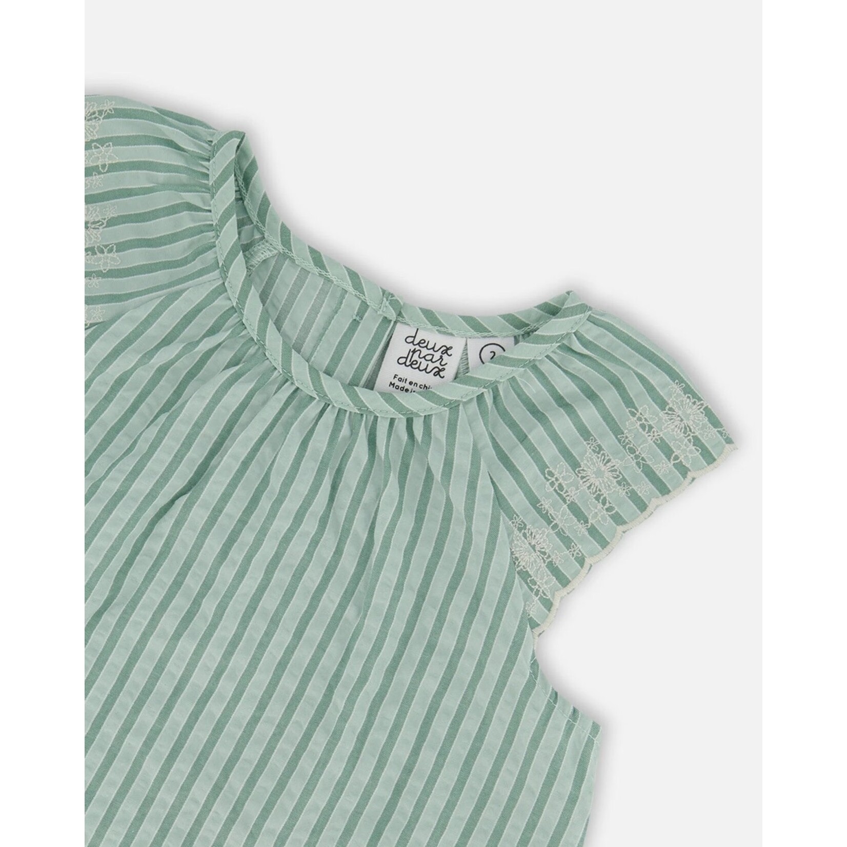 Deux par Deux DEUX PAR DEUX - Ensemble deux pièces blouse et short en chambray rayé vert menthe 'Koala Fleuri'
