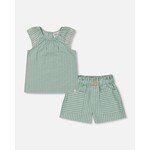 Deux par Deux DEUX PAR DEUX - Ensemble deux pièces blouse et short en chambray rayé vert menthe 'Koala Fleuri'
