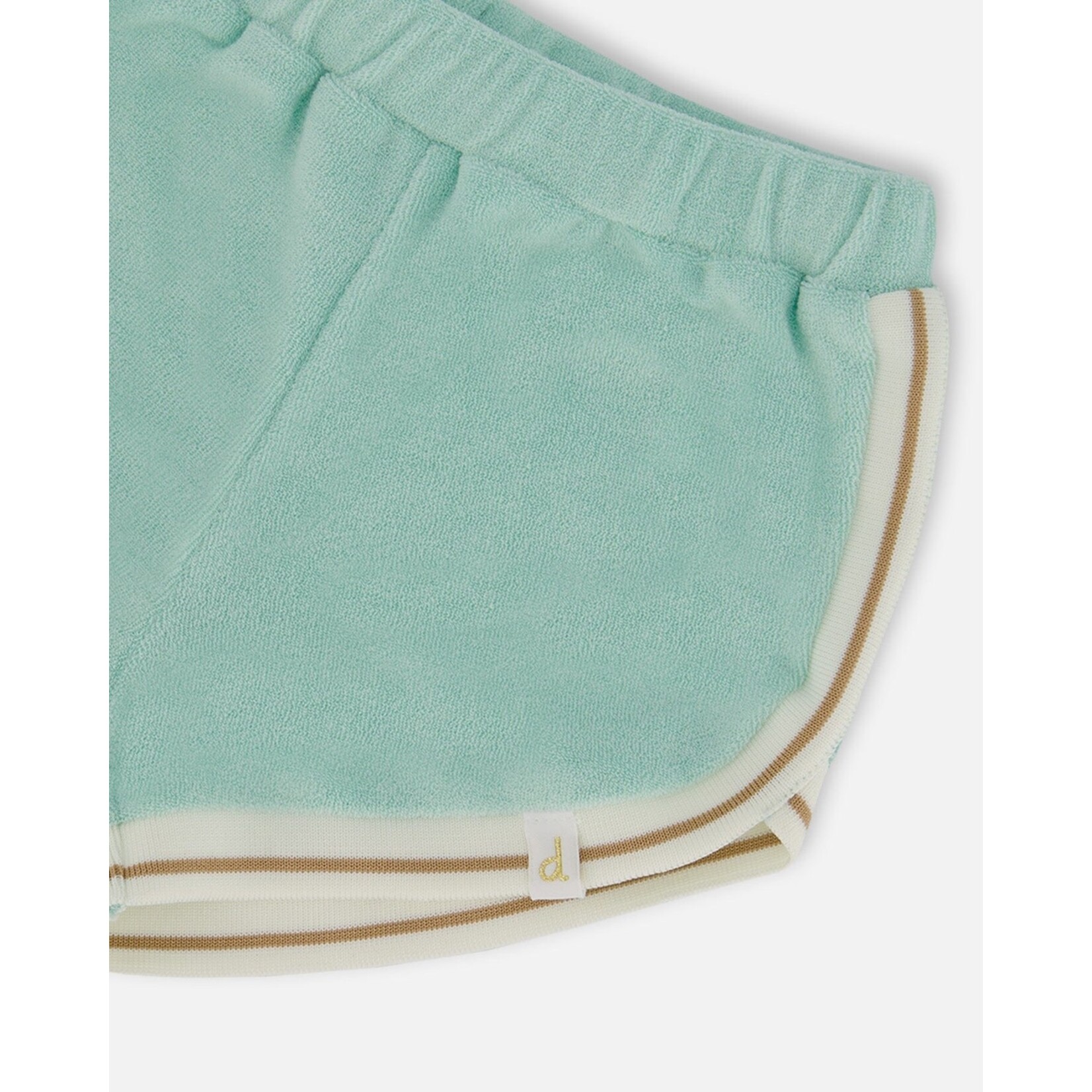 Deux par Deux DEUX PAR DEUX- Short en ratine turquoise et beige 'Koala Fleuri'
