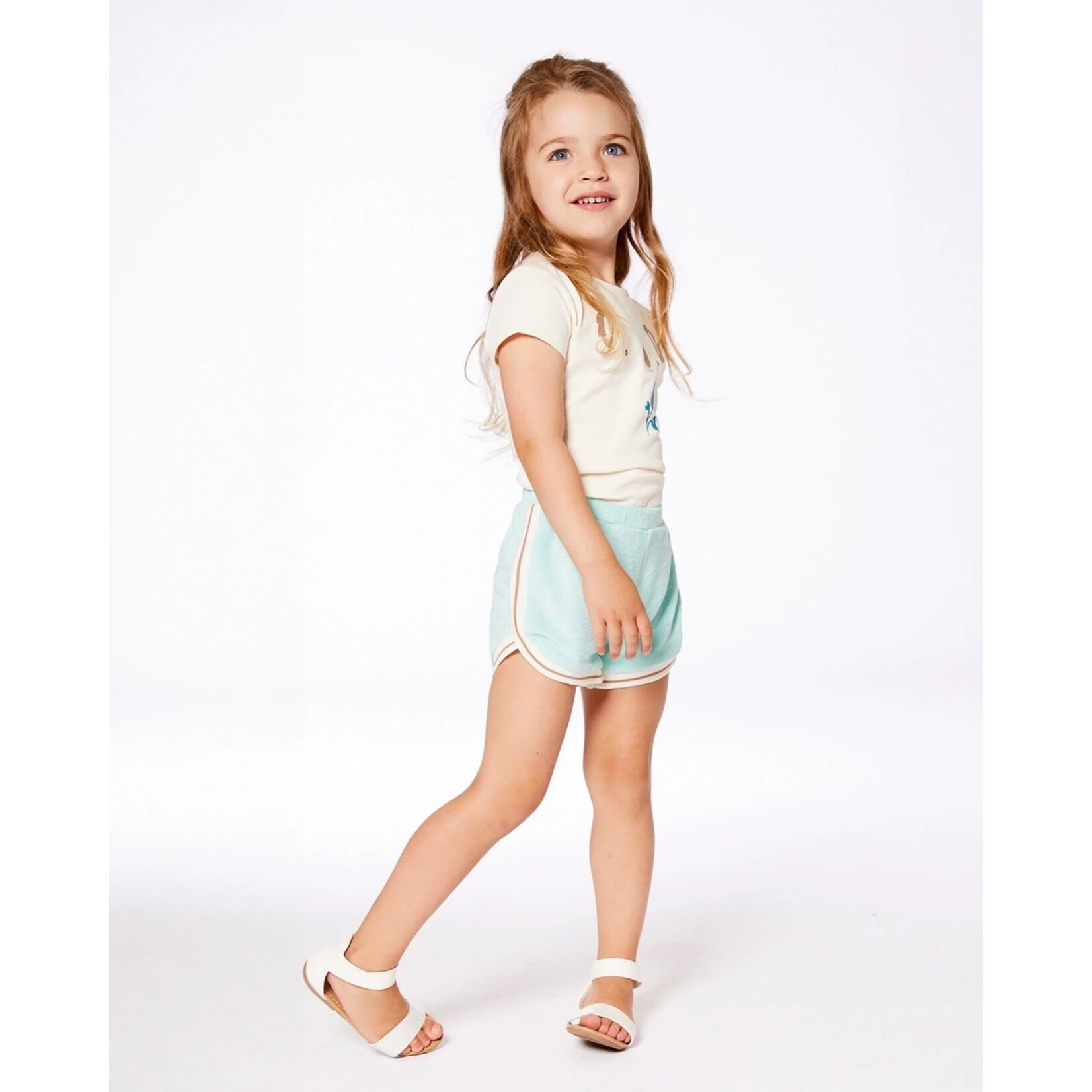 Deux par Deux DEUX PAR DEUX- Short en ratine turquoise et beige 'Koala Fleuri'