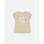 Deux par Deux DEUX PAR DEUX- T-shirt beige et crème en coton biologique imprimé koala  'Koala Fleuri'