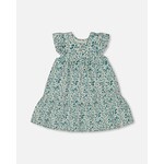 Deux par Deux DEUX PAR DEUX- Robe en coton biologique imprimé de petites fleurs turquoises 'Koala Fleuri'