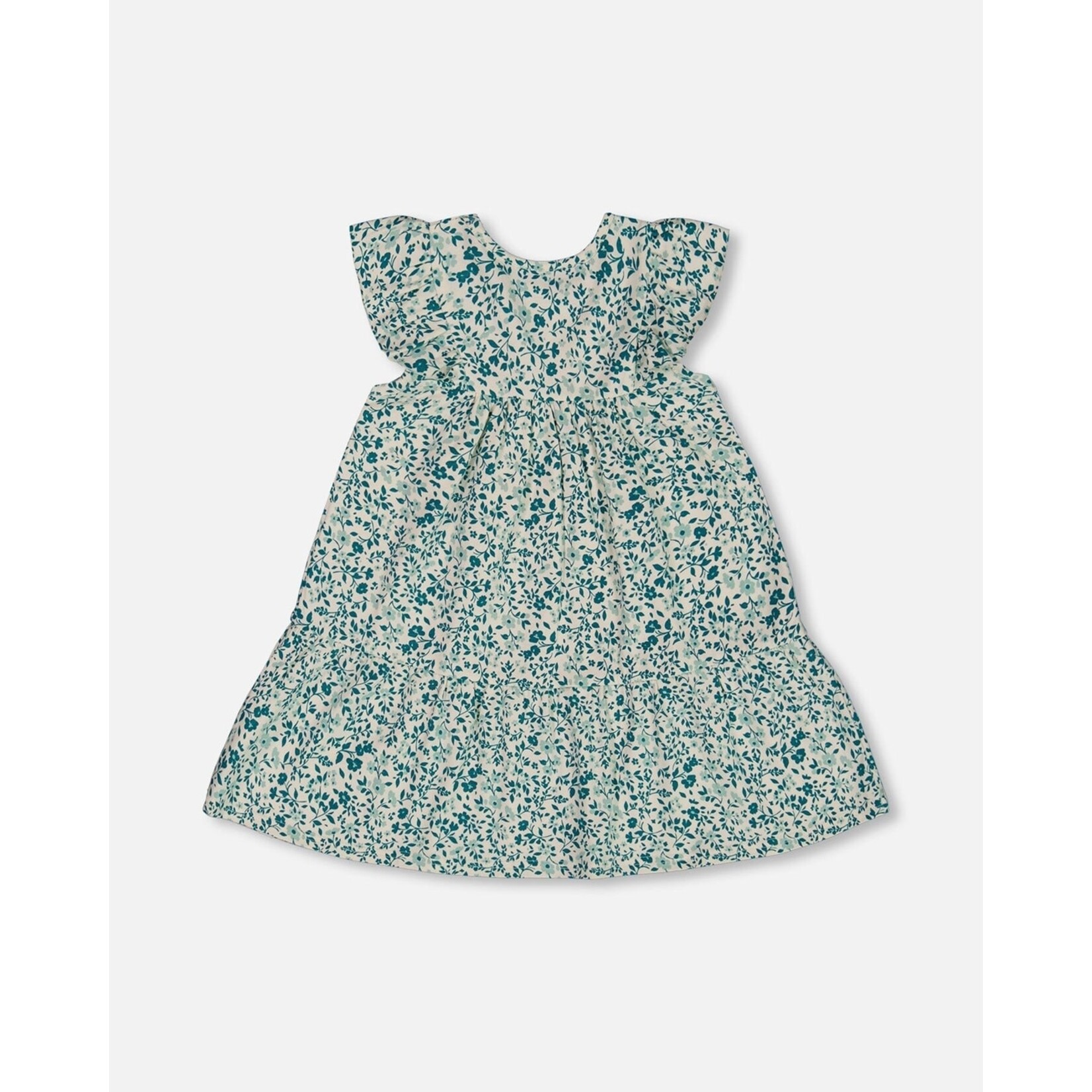 Deux par Deux DEUX PAR DEUX- Robe en coton biologique imprimé de petites fleurs turquoises 'Koala Fleuri'