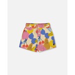 Deux par Deux DEUX PAR DEUX - Printed french terry shorts with fruits print on yellow background 'Line up for stripes'