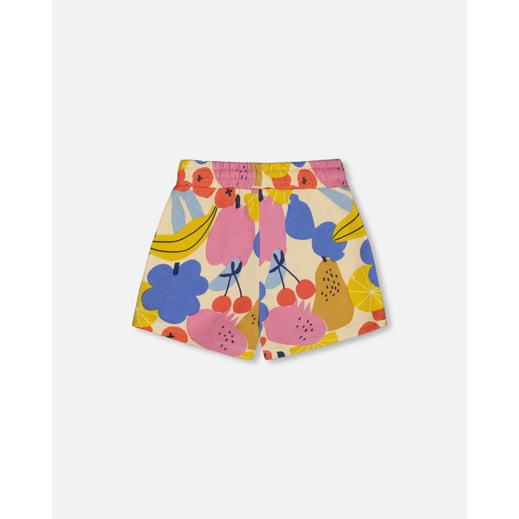 Deux par Deux DEUX PAR DEUX - Printed french terry shorts with fruits print on yellow background 'Line up for stripes'