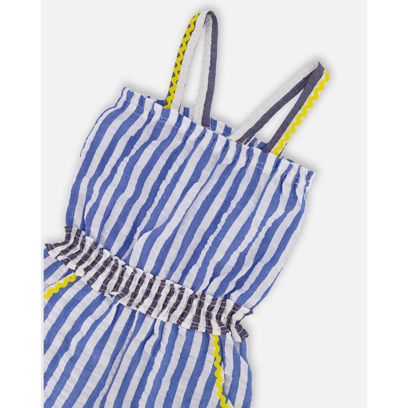 Deux par Deux DEUX PAR DEUX - Combishort sans manches en cotonnade gaufrée rayée bleu et blanc 'Vive les rayures'
