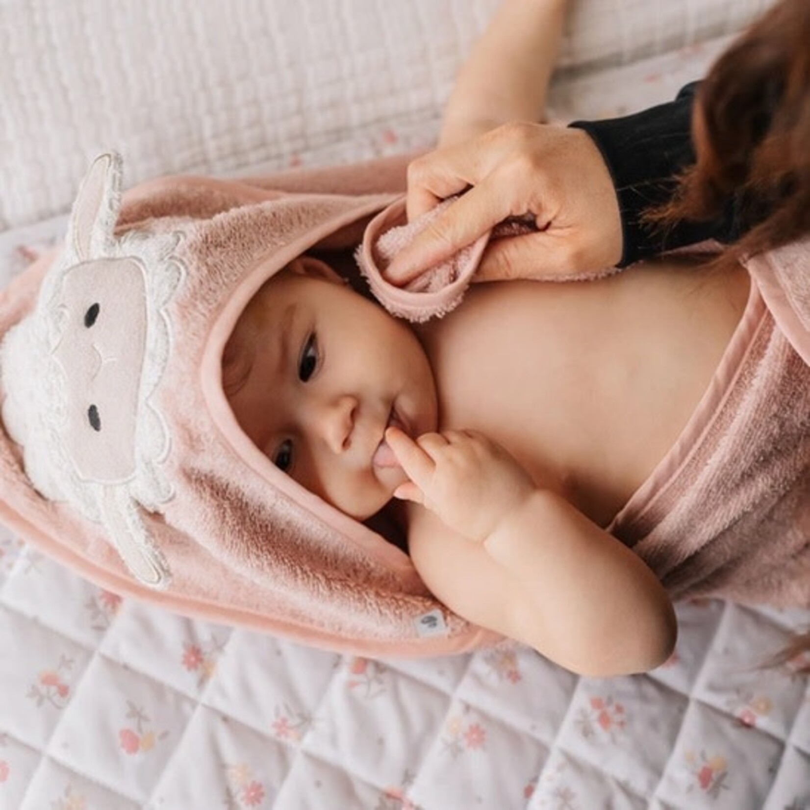 Perlimpinpin PERLIMPINPIN - Pink hooded bath towel 'Sheep'