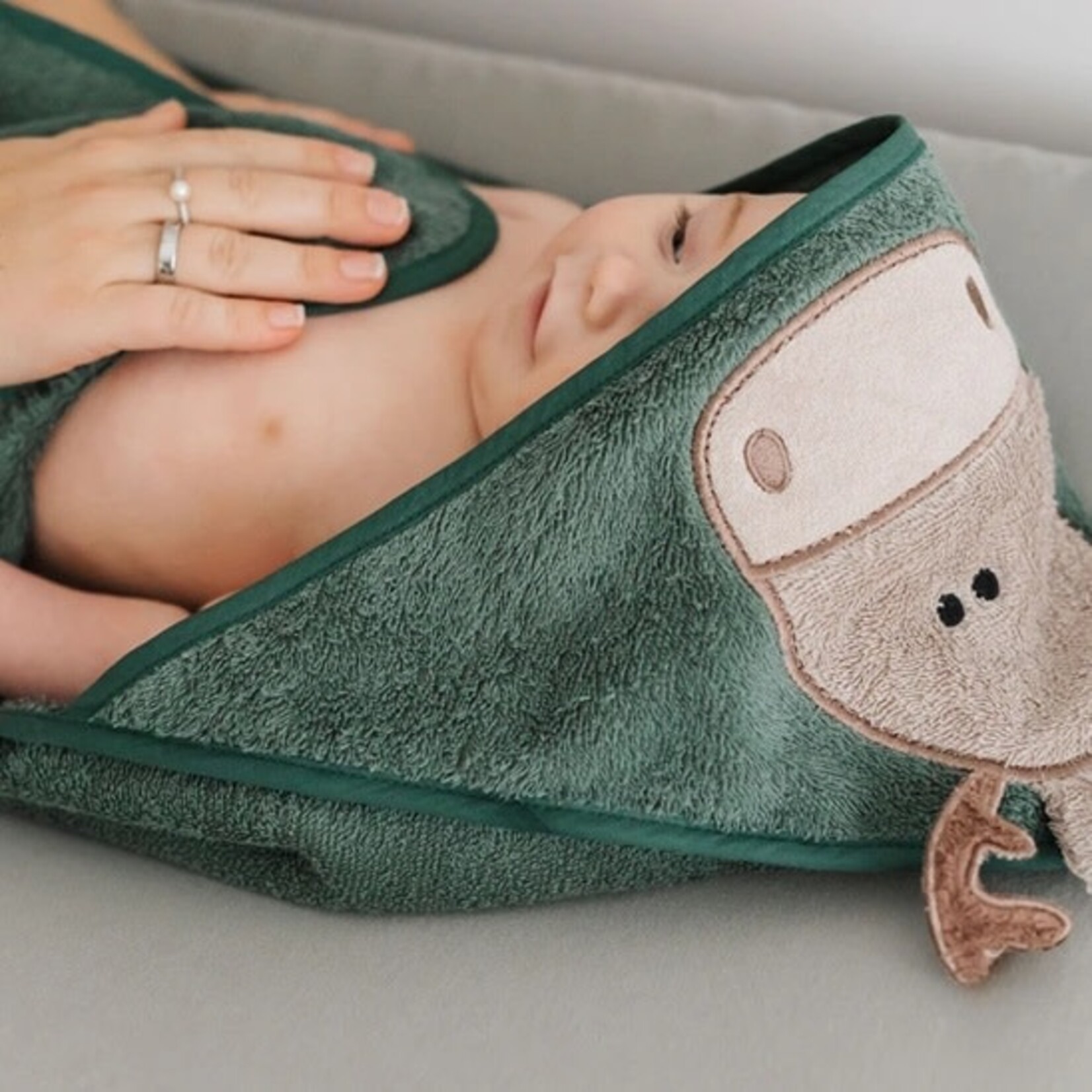 Perlimpinpin PERLIMPINPIN - Green hooded bath towel 'Moose'