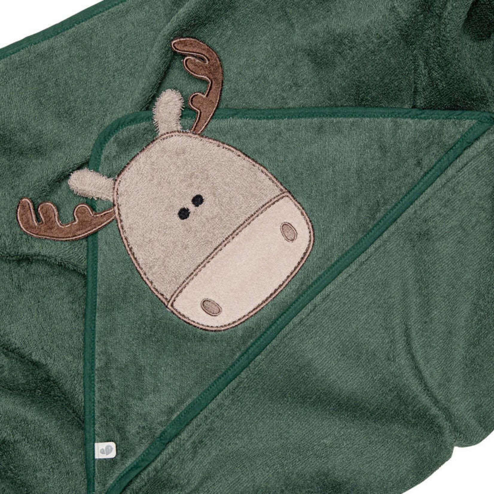 Perlimpinpin PERLIMPINPIN - Green hooded bath towel 'Moose'