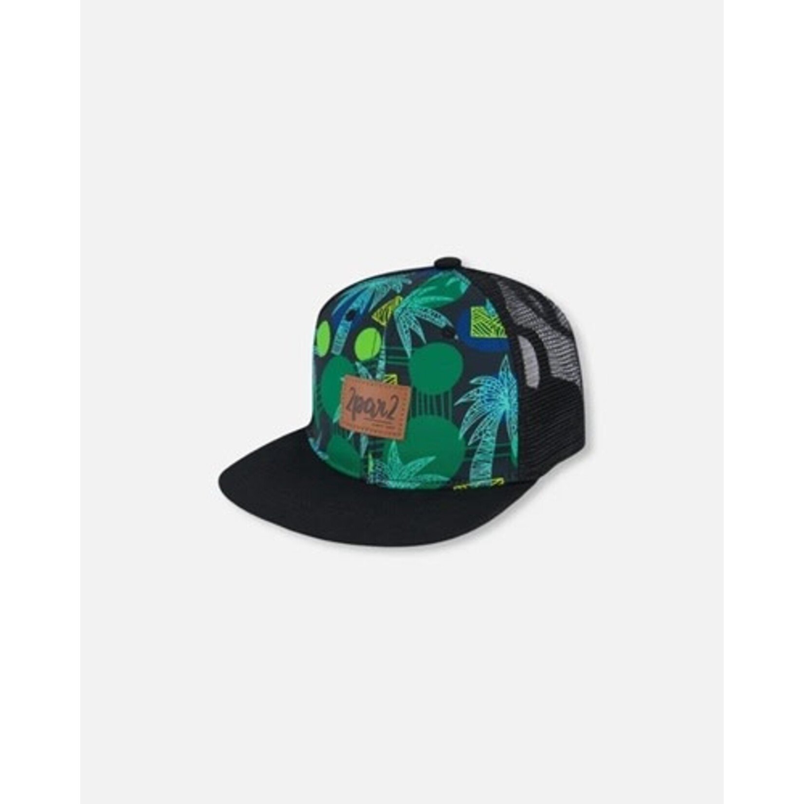 Deux par Deux DEUX PAR DEUX - Casquette noire imprimée jungle verte avec filet