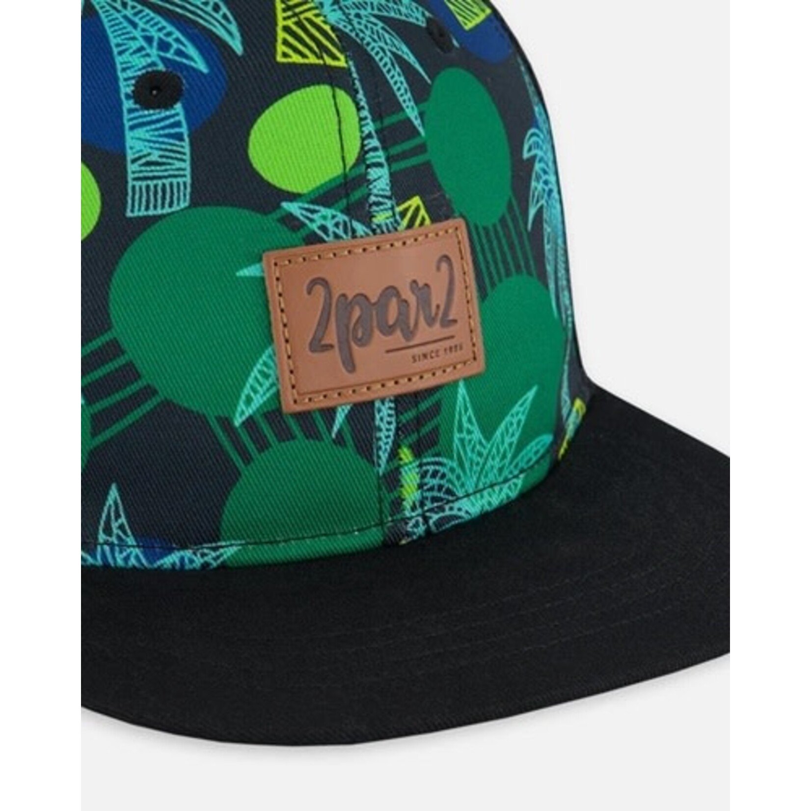 Deux par Deux DEUX PAR DEUX - Casquette noire imprimée jungle verte avec filet