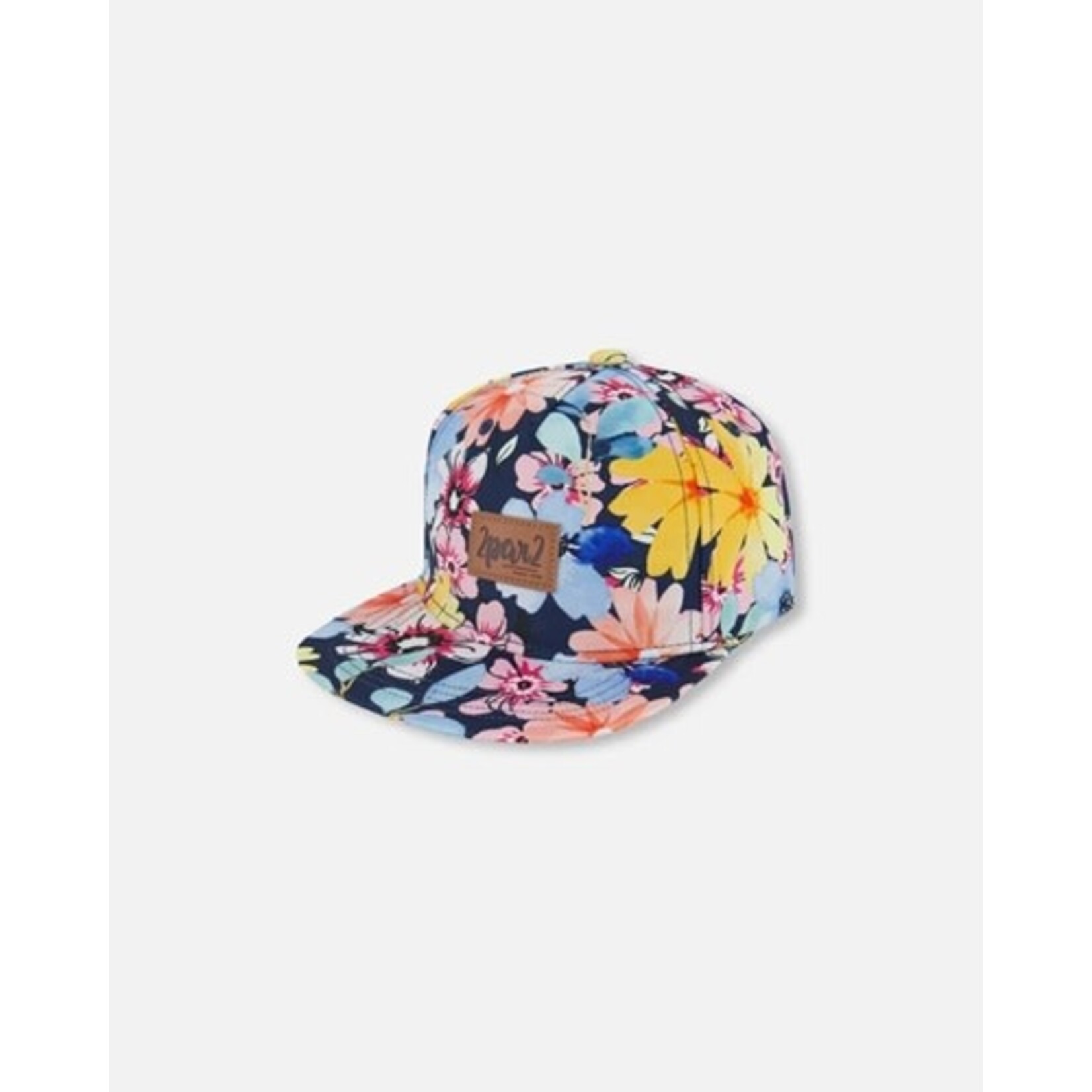 Deux par Deux DEUX PAR DEUX - Navy blue cap printed with yellow and pink flowers