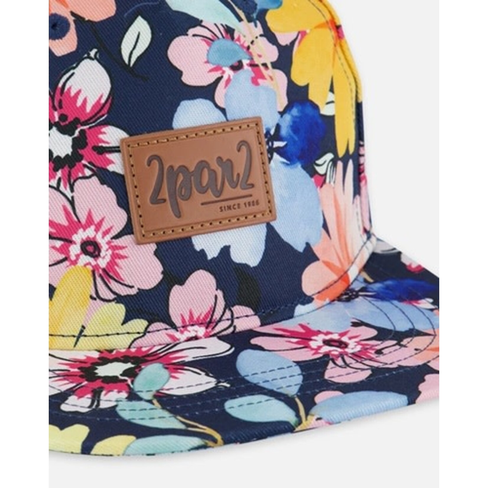 Deux par Deux DEUX PAR DEUX - Navy blue cap printed with yellow and pink flowers