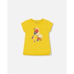 Deux par Deux DEUX PAR DEUX - T-shirt jaune  en coton biologique avec imprimé d'oiseaux 'Vive les rayures'