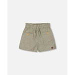 Deux par Deux DEUX PAR DEUX - Linen shorts with pockets - Green And Cream  'A Summer Dream'