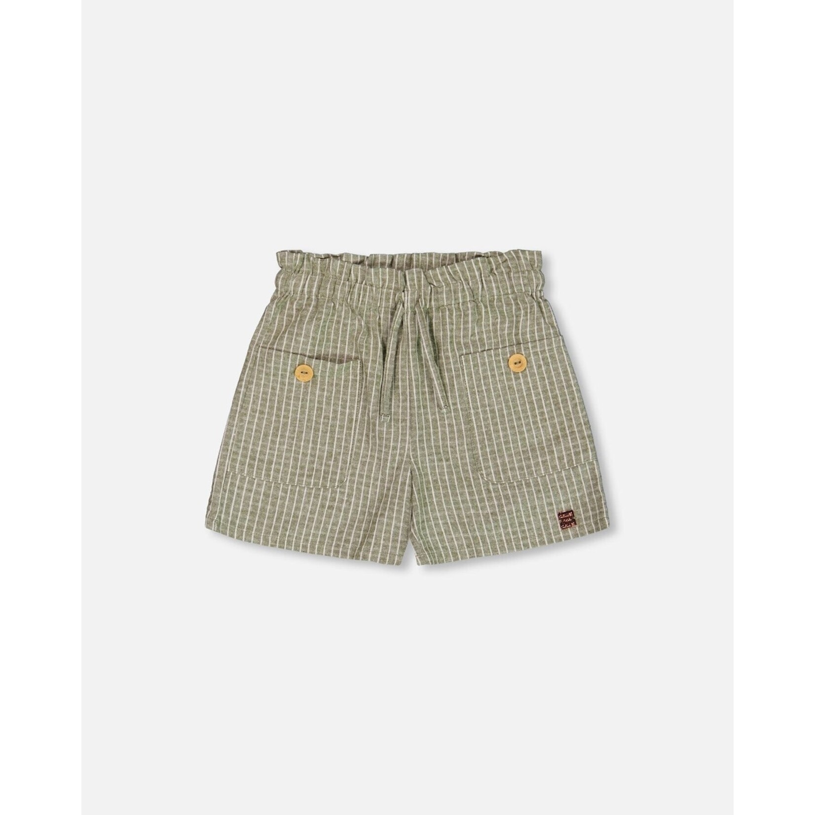 Deux par Deux DEUX PAR DEUX - Linen shorts with pockets - Green And Cream  'A Summer Dream'