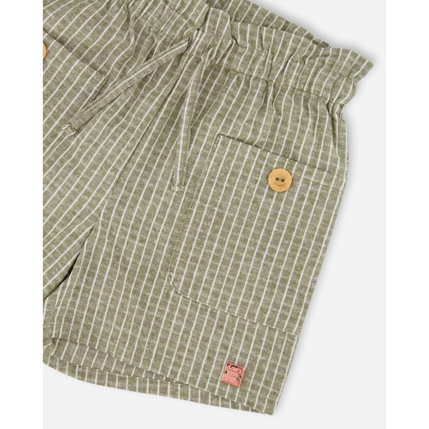 Deux par Deux DEUX PAR DEUX -Short en lin à petits carreaux vert et crème et poches 'Poésie d'été'