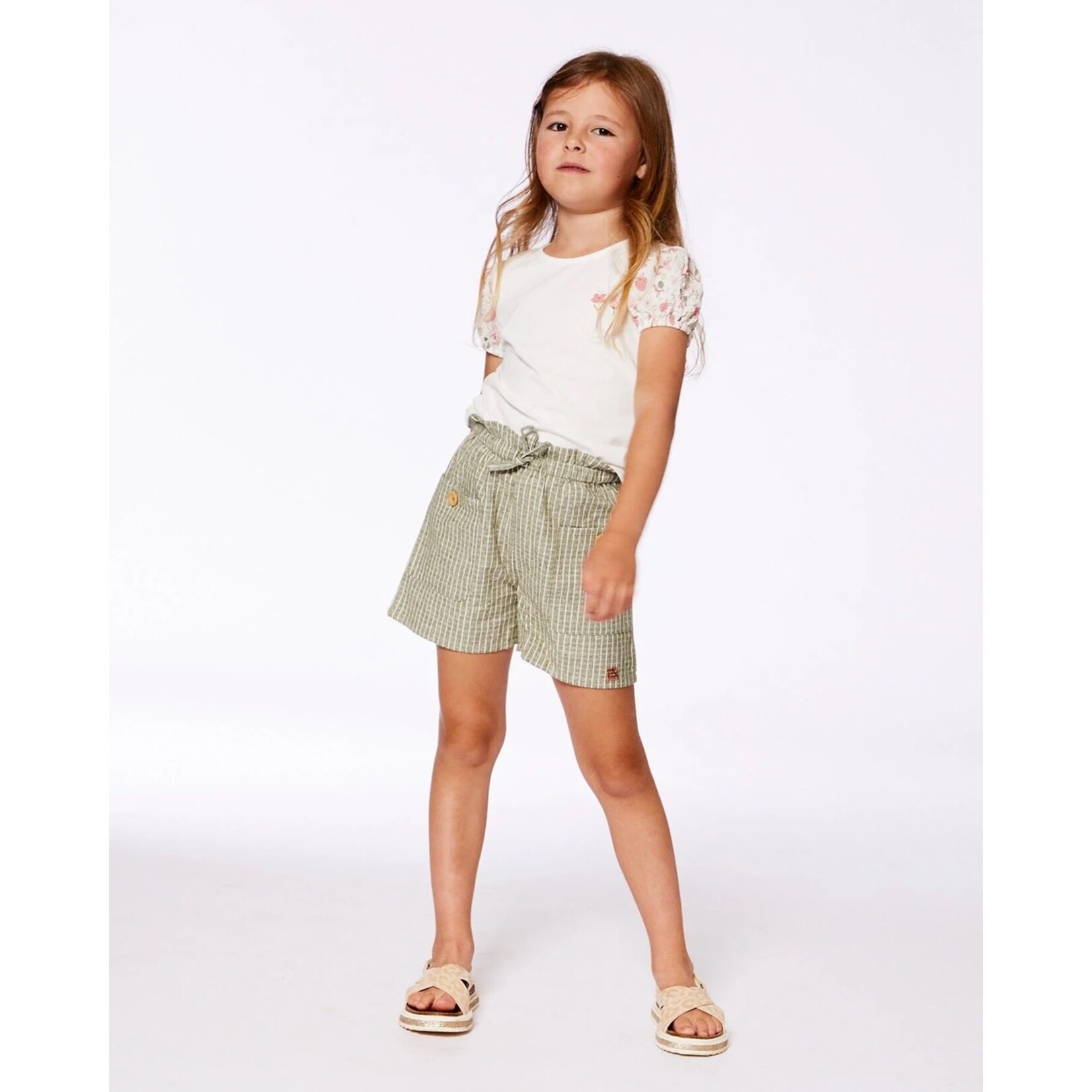Deux par Deux DEUX PAR DEUX - Linen shorts with pockets - Green And Cream  'A Summer Dream'