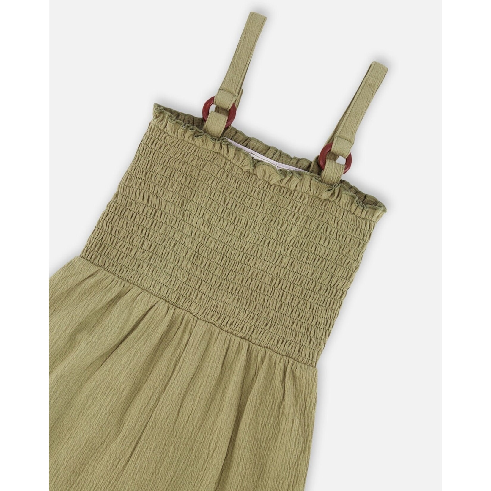 Deux par Deux DEUX PAR DEUX -Smocked Crinkle Jersey Olive Green Jumpsuit 'A Summer Dream'